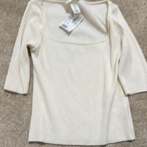 H&M Cream Ribbed Square Neck Top